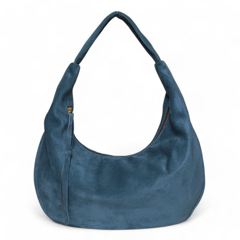 Lucia Hobo in Aegean Italian Leather Backed Suede