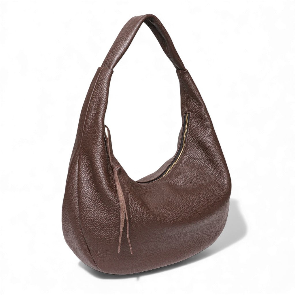 Lucia Hobo in Chestnut Italian Buffalo Cowhide
