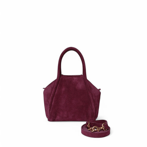 Mini Taya Top Handle Crossbody in Mulberry Italian Leather Backed Suede