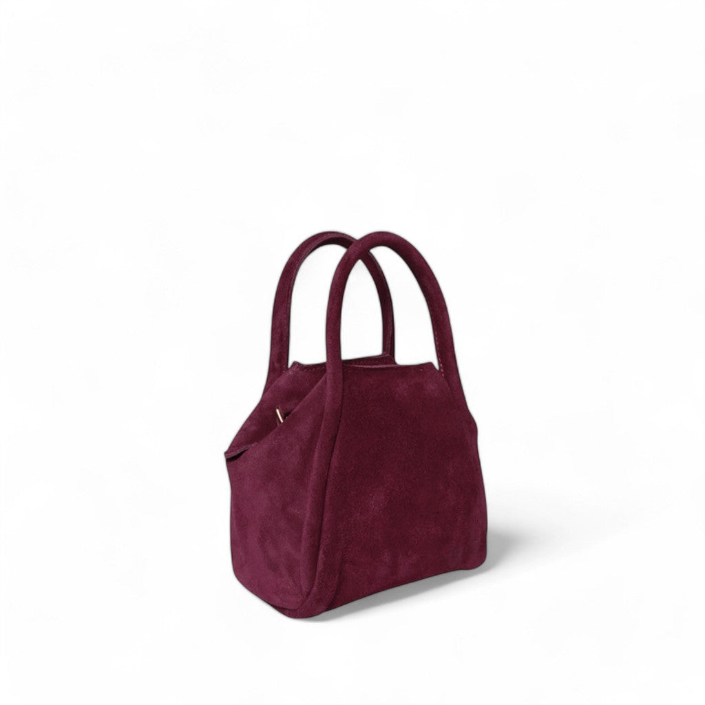 Mini Taya Top Handle Crossbody in Mulberry Italian Leather Backed Suede