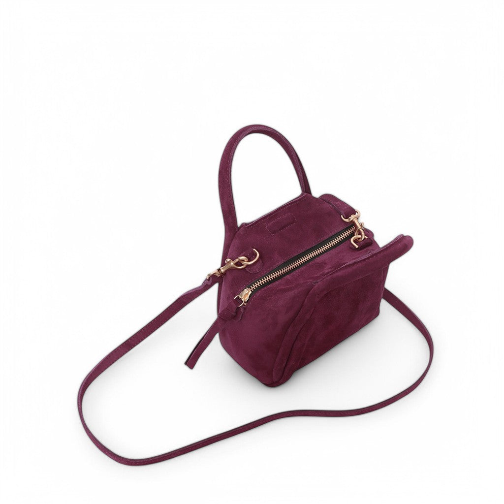 Mini Taya Top Handle Crossbody in Mulberry Italian Leather Backed Suede