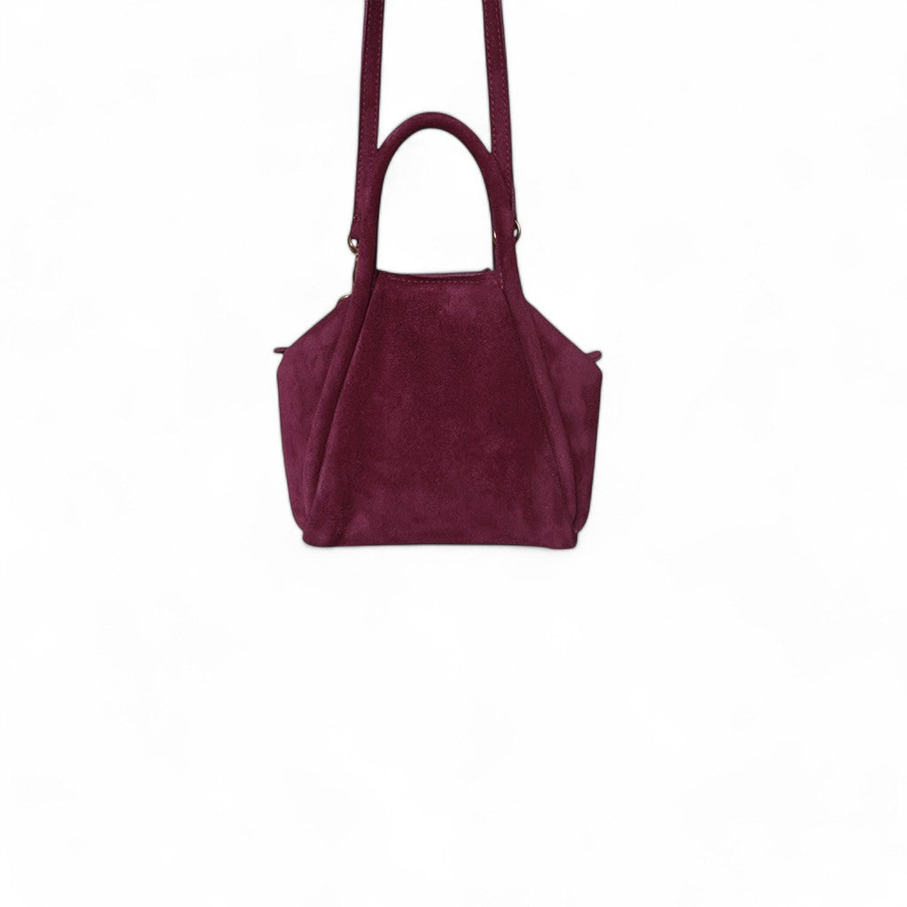 Mini Taya Top Handle Crossbody in Mulberry Italian Leather Backed Suede