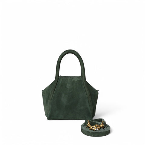 Mini Taya Top Handle Crossbody in Forest Italian Leather Backed Suede