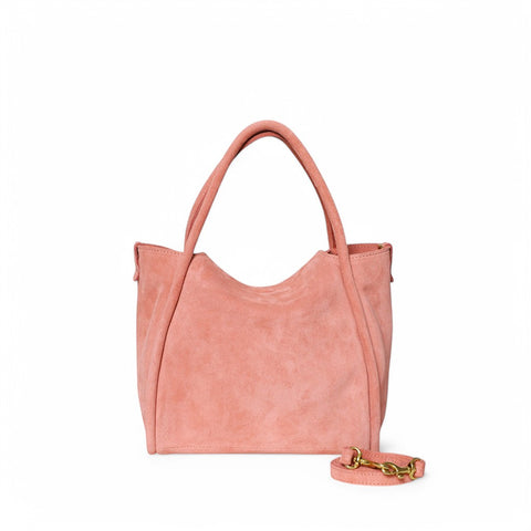 Serena Satchel Crossbody in Blush Italian Leather Backed Suede