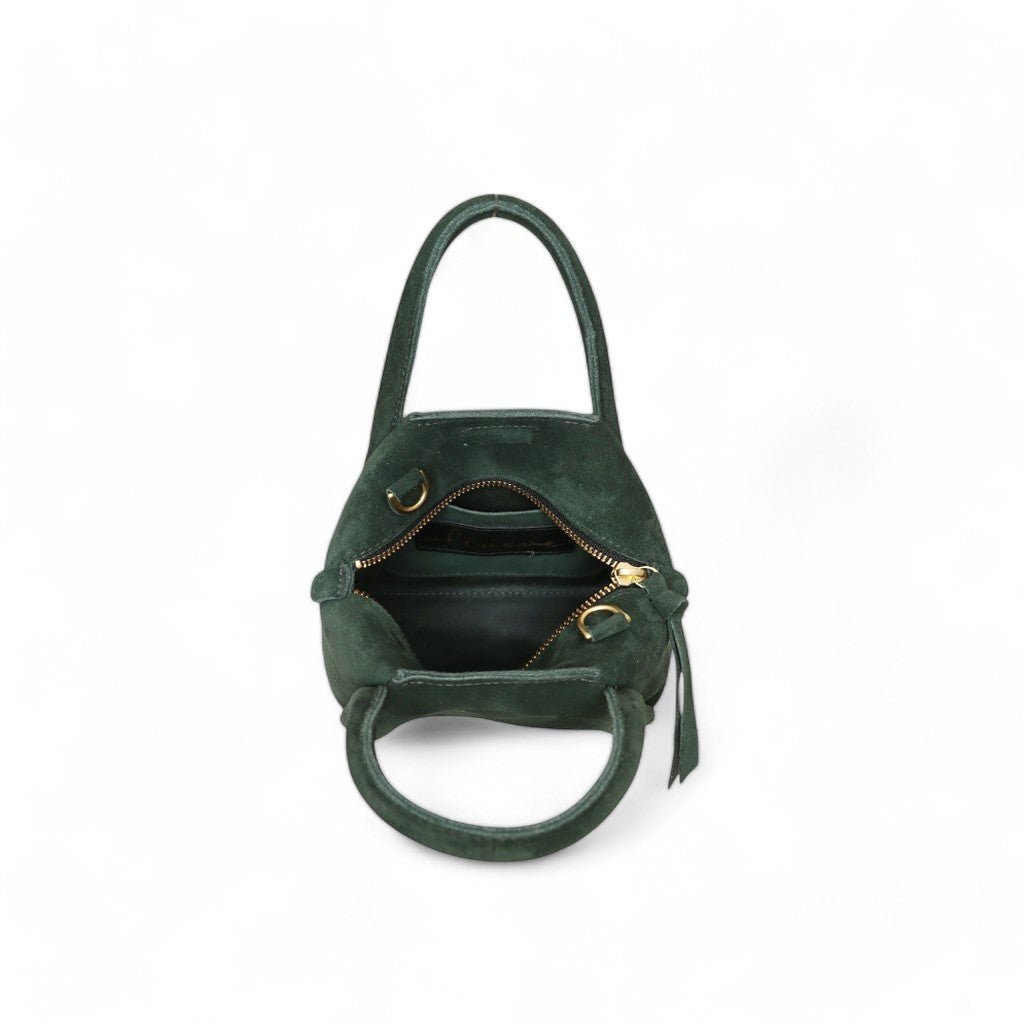 Mini Taya Top Handle Crossbody in Forest Italian Leather Backed Suede