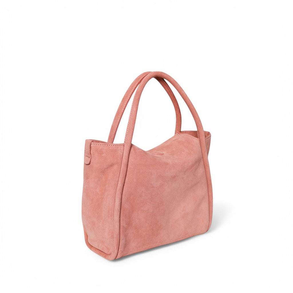 Serena Satchel Crossbody in Blush Italian Leather Backed Suede