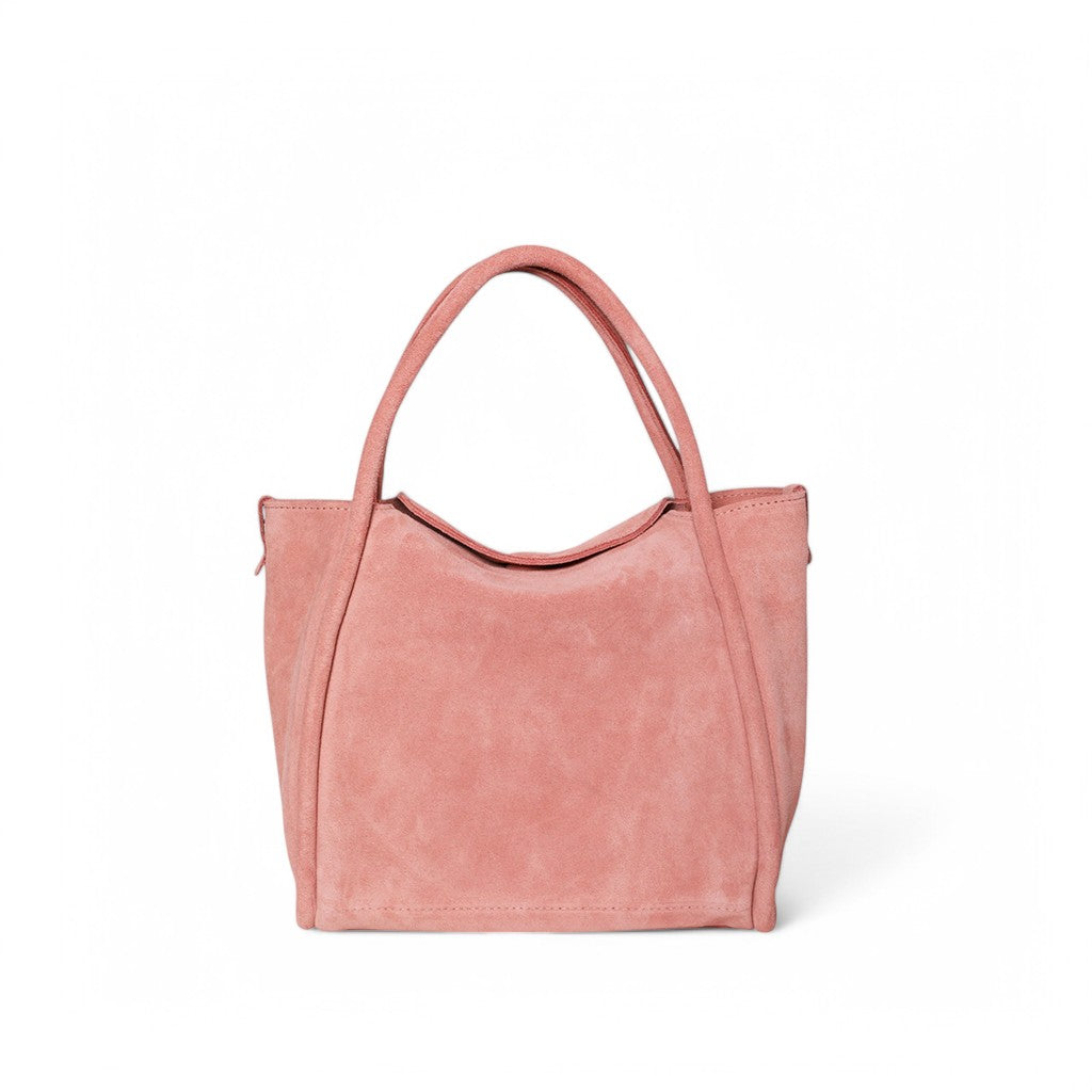 Serena Satchel Crossbody in Blush Italian Leather Backed Suede