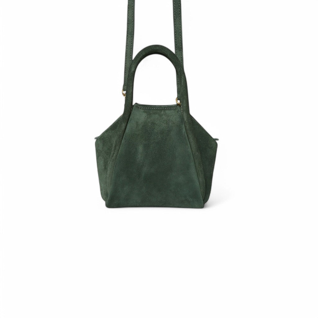 Mini Taya Top Handle Crossbody in Forest Italian Leather Backed Suede