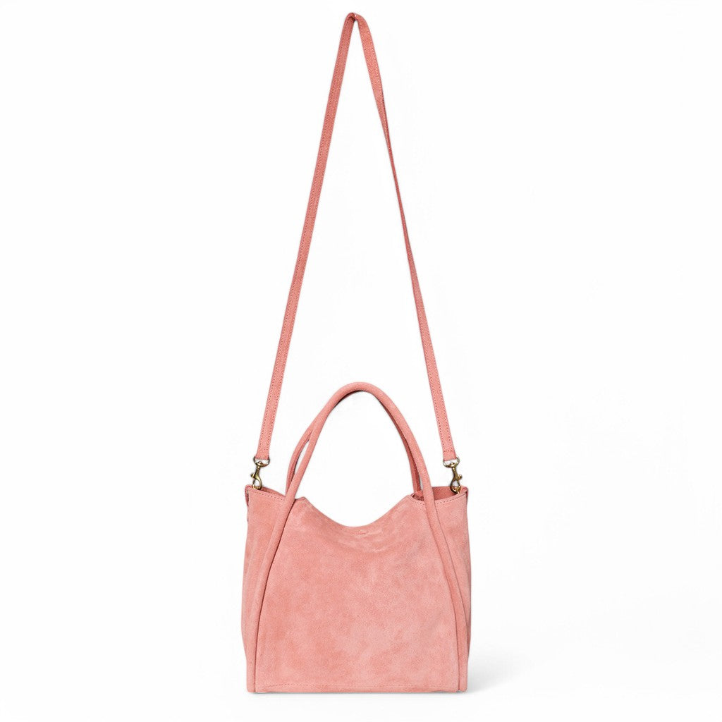 Serena Satchel Crossbody in Blush Italian Leather Backed Suede