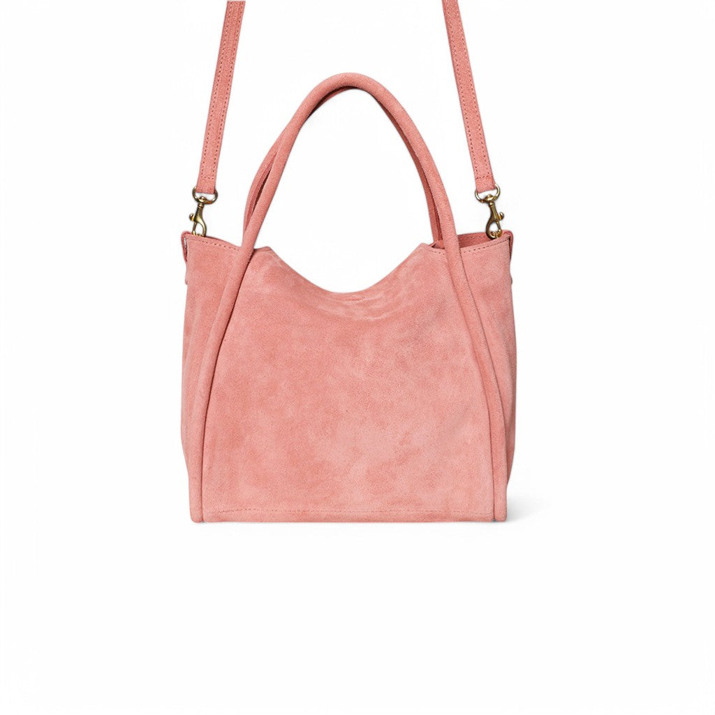 Serena Satchel Crossbody in Blush Italian Leather Backed Suede