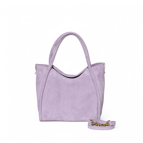 Serena Satchel Crossbody in Lavender Italian Leather Backed Suede