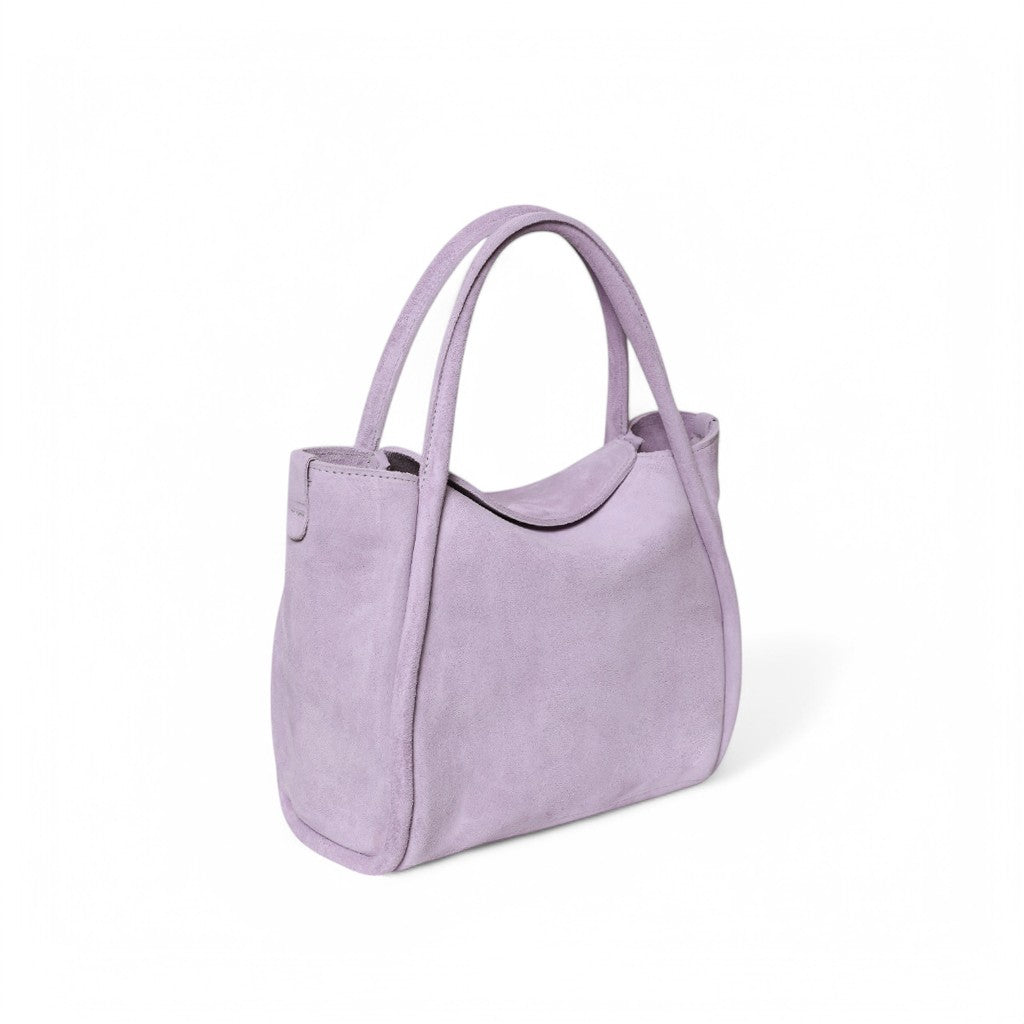 Serena Satchel Crossbody in Lavender Italian Leather Backed Suede