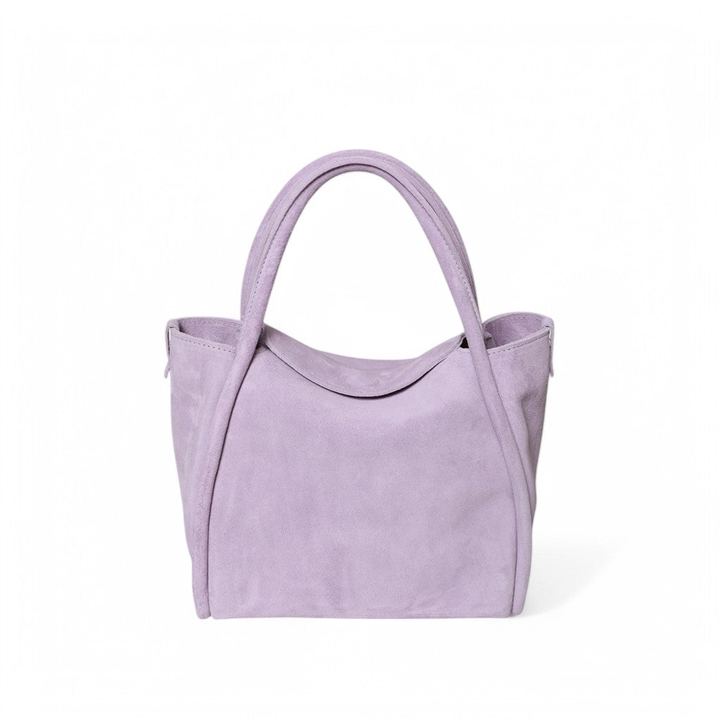 Serena Satchel Crossbody in Lavender Italian Leather Backed Suede