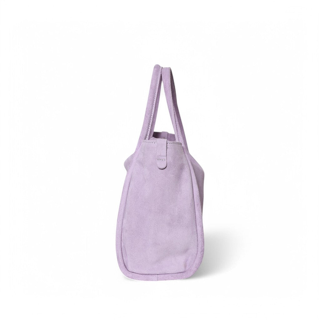 Serena Satchel Crossbody in Lavender Italian Leather Backed Suede