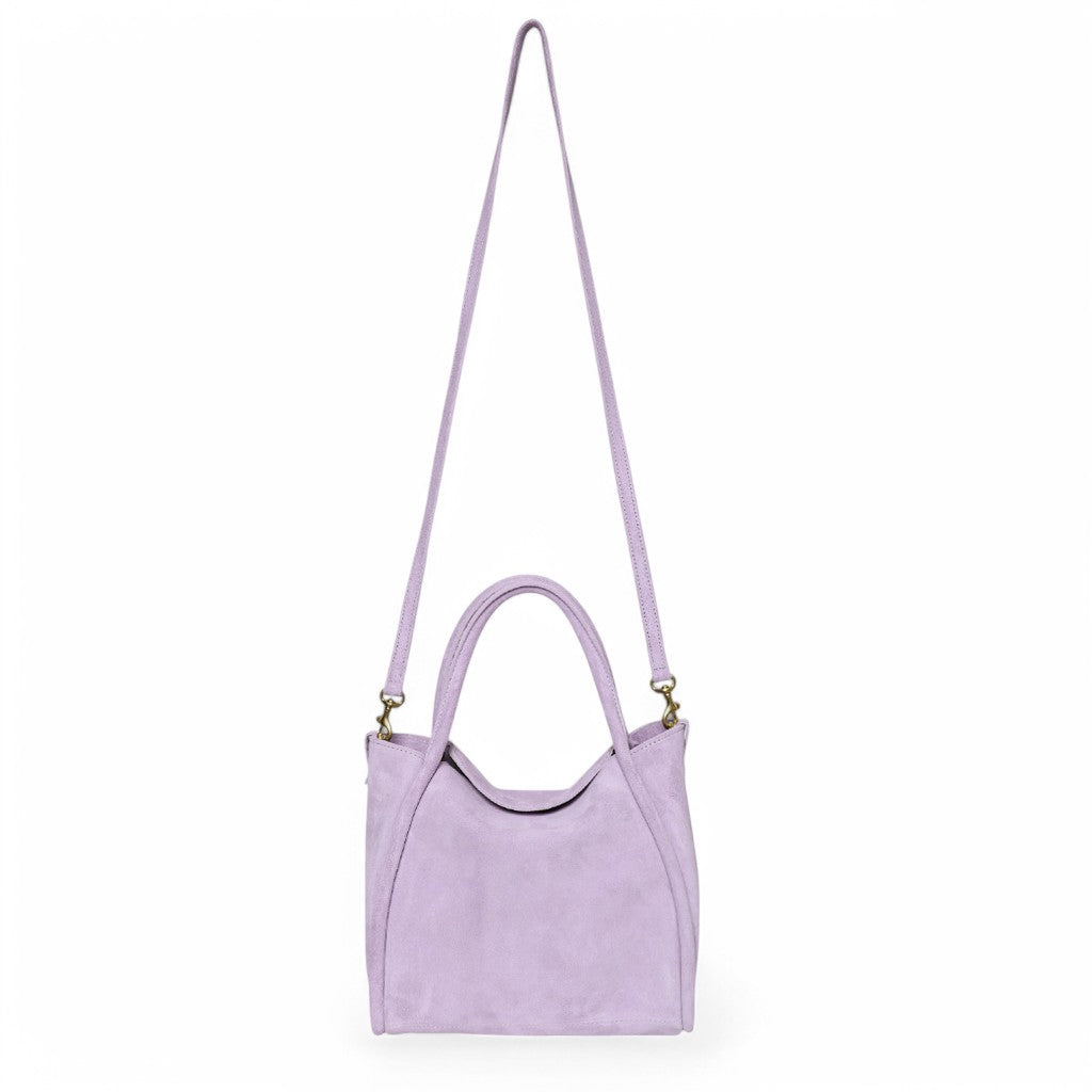 Serena Satchel Crossbody in Lavender Italian Leather Backed Suede