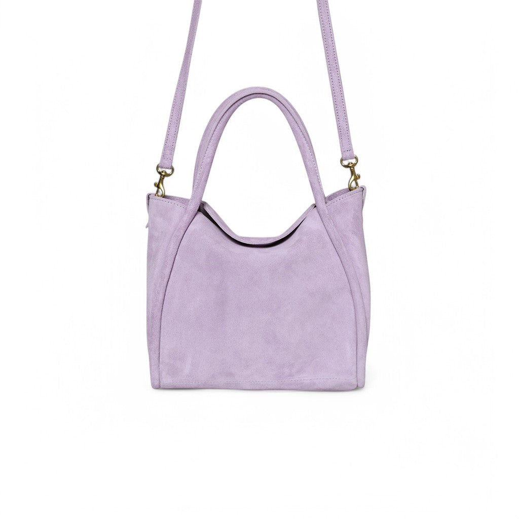 Serena Satchel Crossbody in Lavender Italian Leather Backed Suede