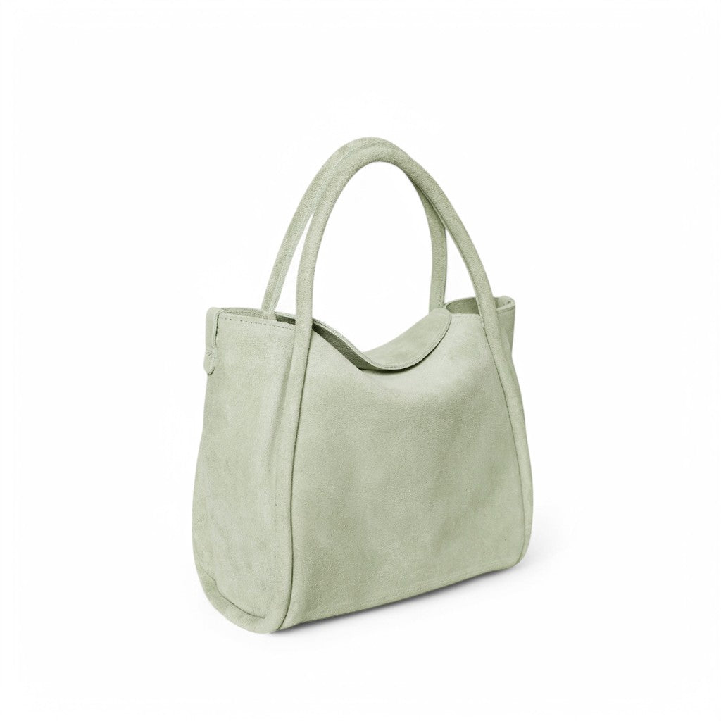 Serena Satchel Crossbody in Seafoam Italian Leather Backed Suede