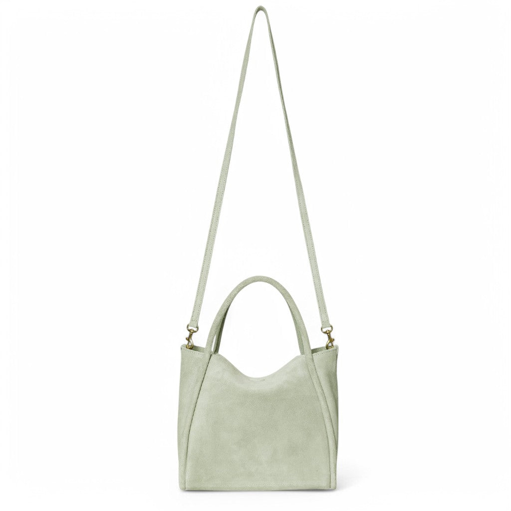 Serena Satchel Crossbody in Seafoam Italian Leather Backed Suede