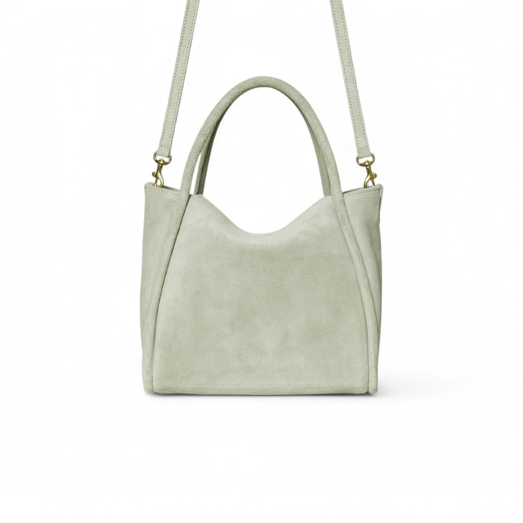 Serena Satchel Crossbody in Seafoam Italian Leather Backed Suede