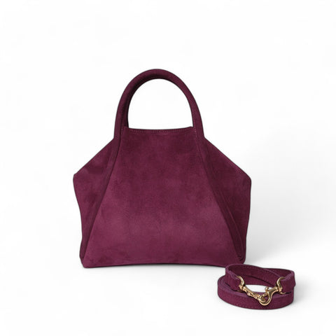 Taya Top Handle Crossbody in Mulberry Italian Leather Backed Suede