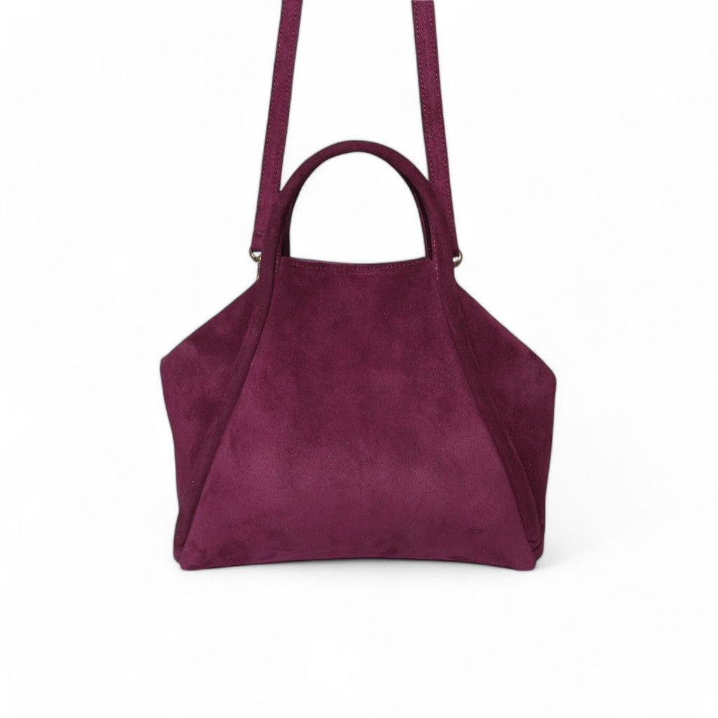 Taya Top Handle Crossbody in Mulberry Italian Leather Backed Suede