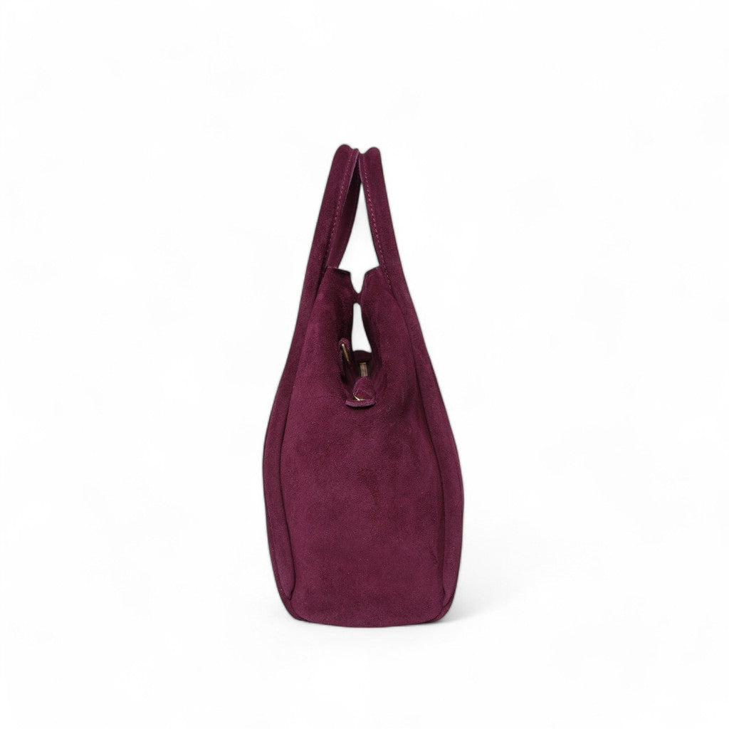 Taya Top Handle Crossbody in Mulberry Italian Leather Backed Suede