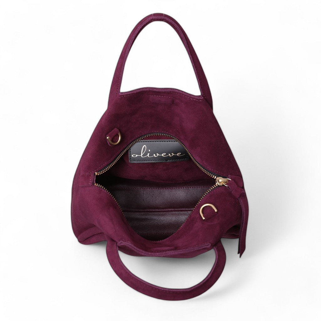 Taya Top Handle Crossbody in Mulberry Italian Leather Backed Suede