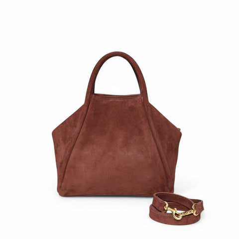 Taya Top Handle Crossbody in Spiced Italian Leather Backed Suede