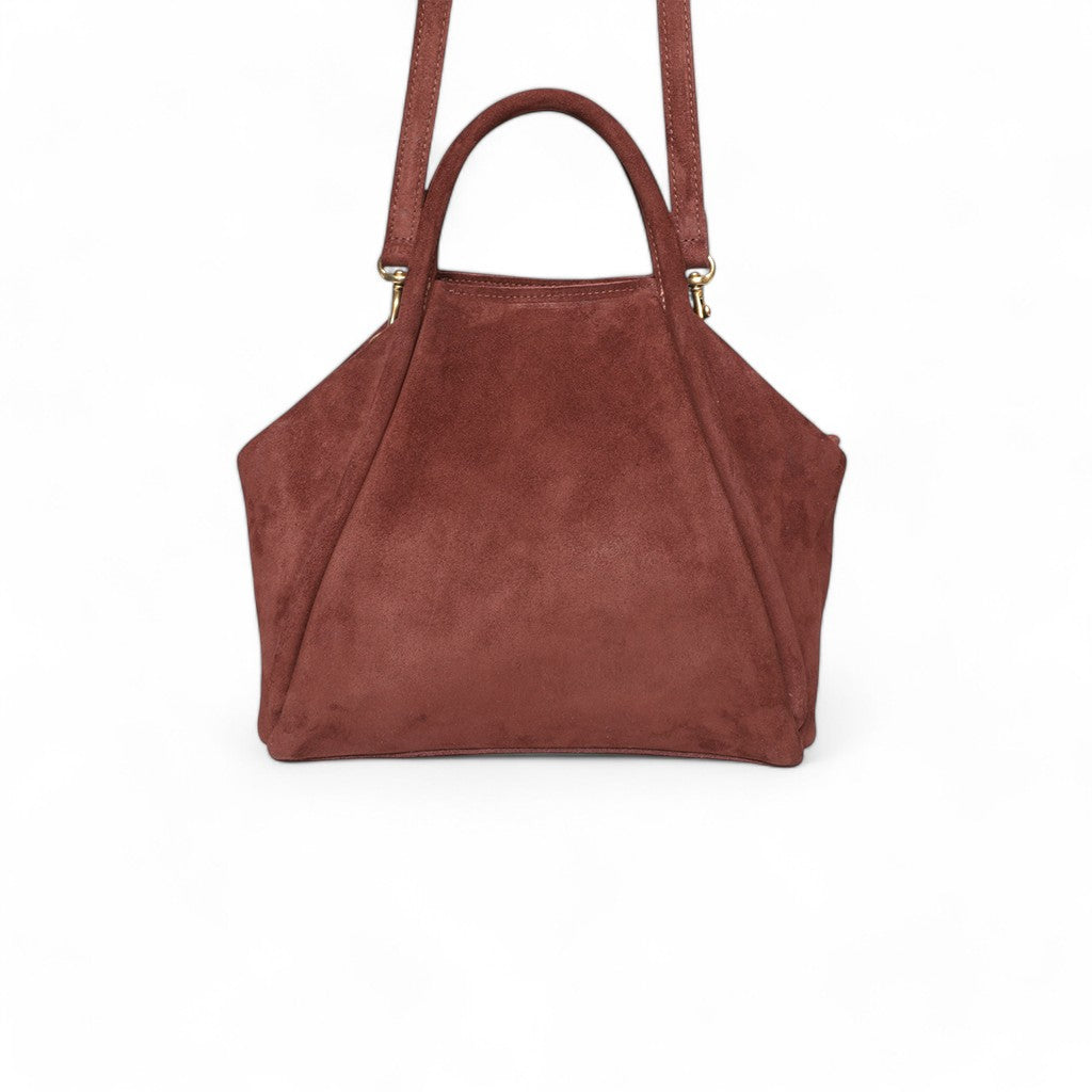 Taya Top Handle Crossbody in Spiced Italian Leather Backed Suede