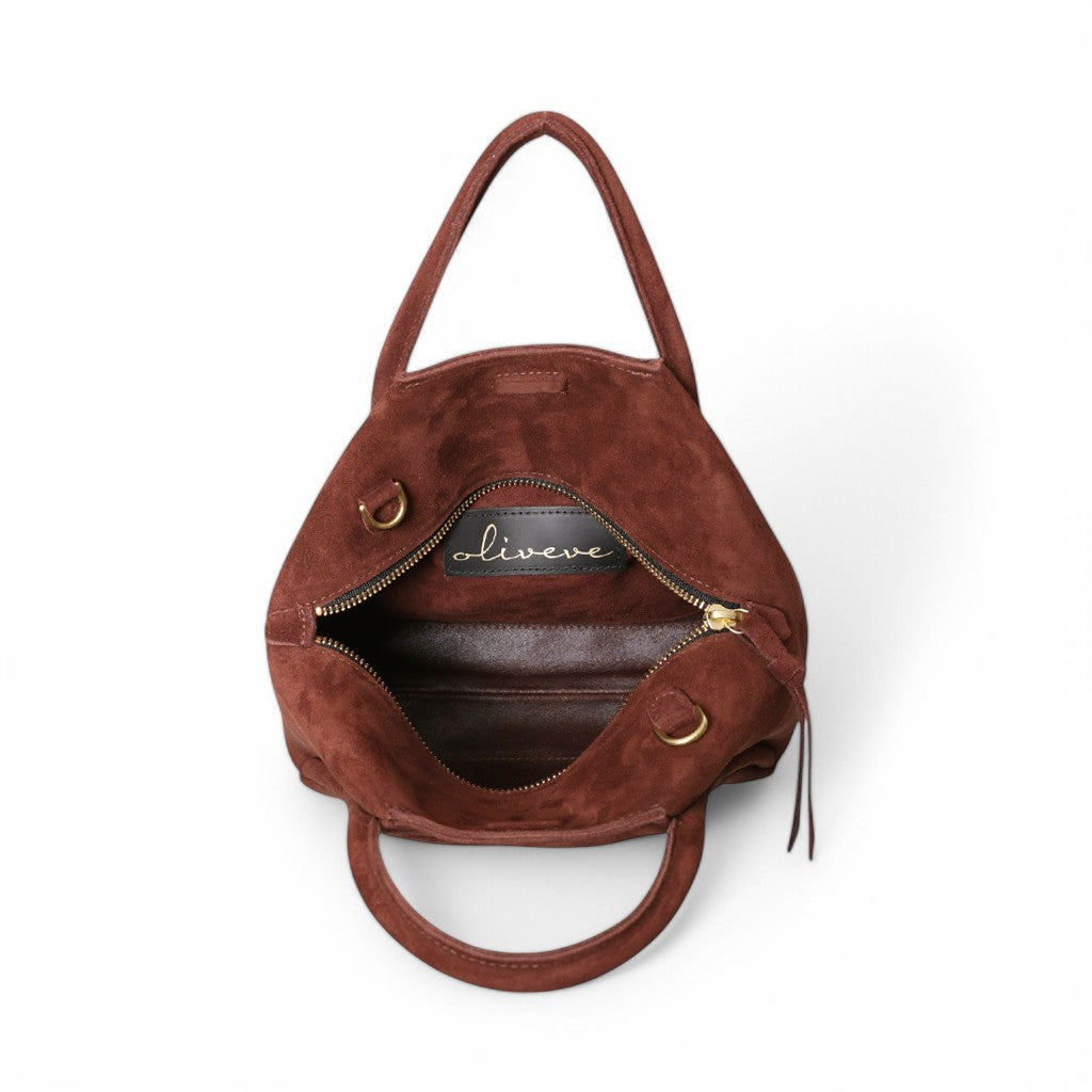 Taya Top Handle Crossbody in Spiced Italian Leather Backed Suede