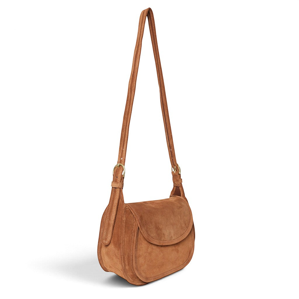 Simona Saddle Bag in Saddle Italian Leather Backed Suede