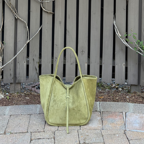 Ellis Hobo Tote in Olive Italian Leather Backed Suede