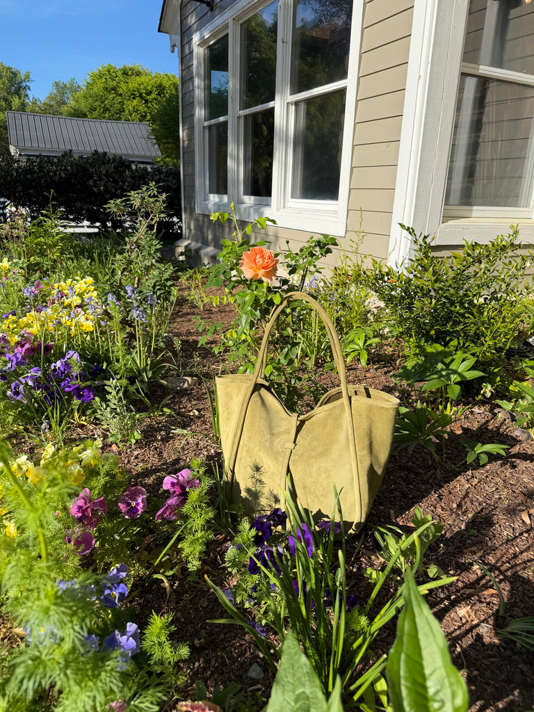 Ellis Hobo Tote in Olive Italian Leather Backed Suede