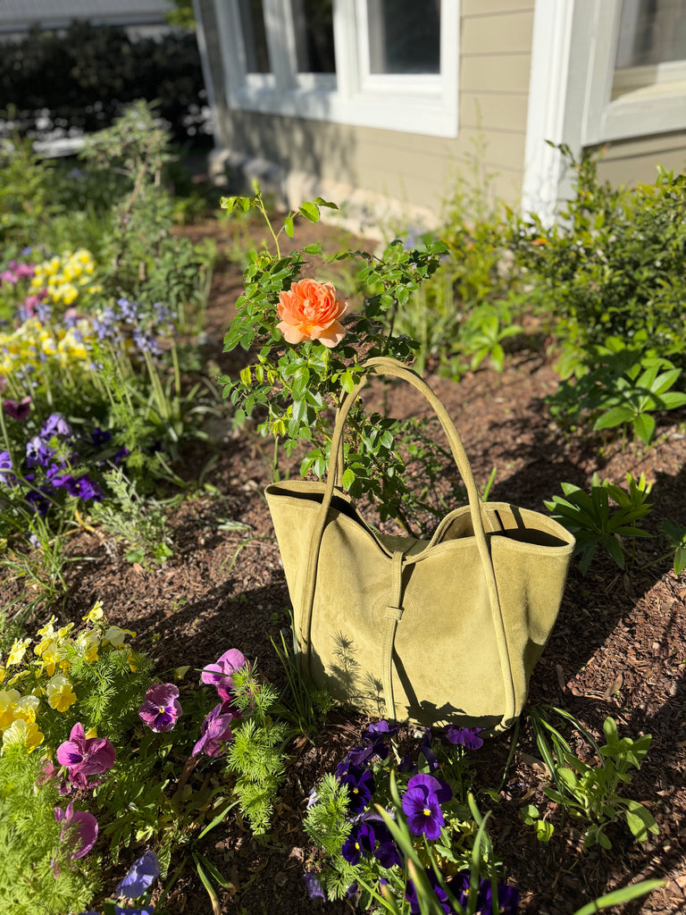 Ellis Hobo Tote in Olive Italian Leather Backed Suede