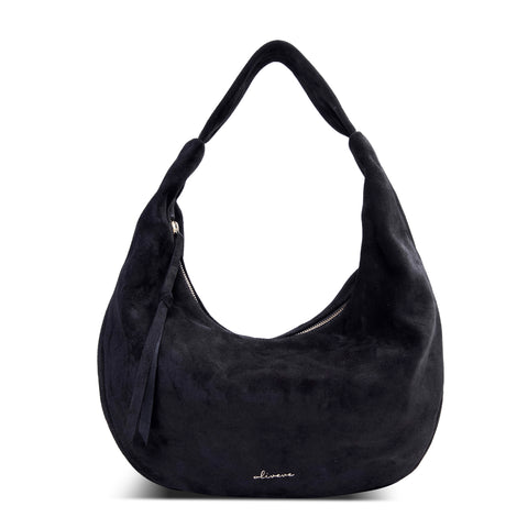 Lucia Hobo in Black Italian Leather Backed Suede