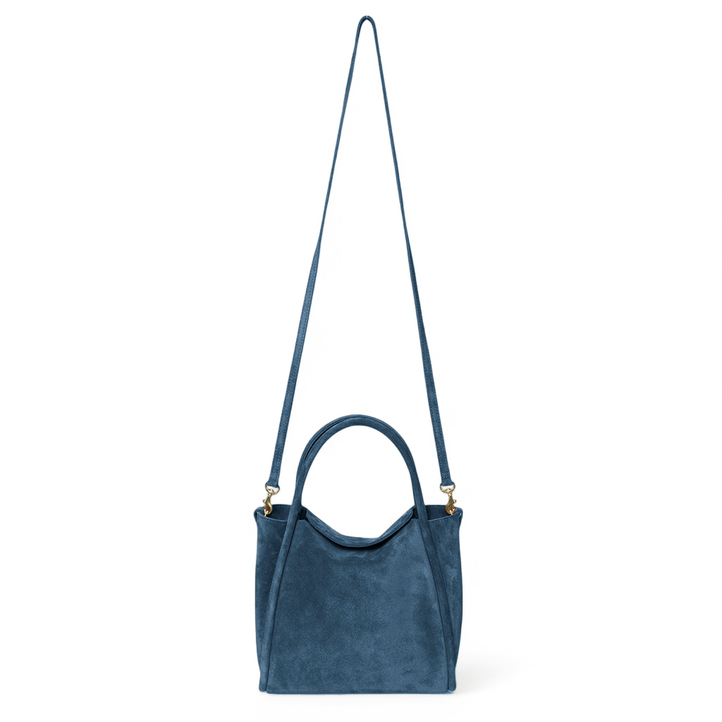 Serena Satchel Crossbody in Aegean Italian Leather Backed Suede