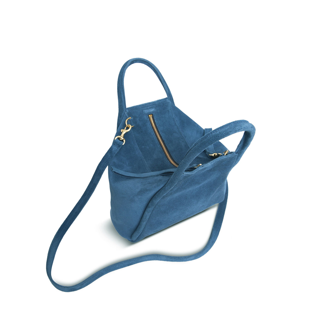 Taya Top Handle Crossbody in Aegean Italian Leather Backed Suede