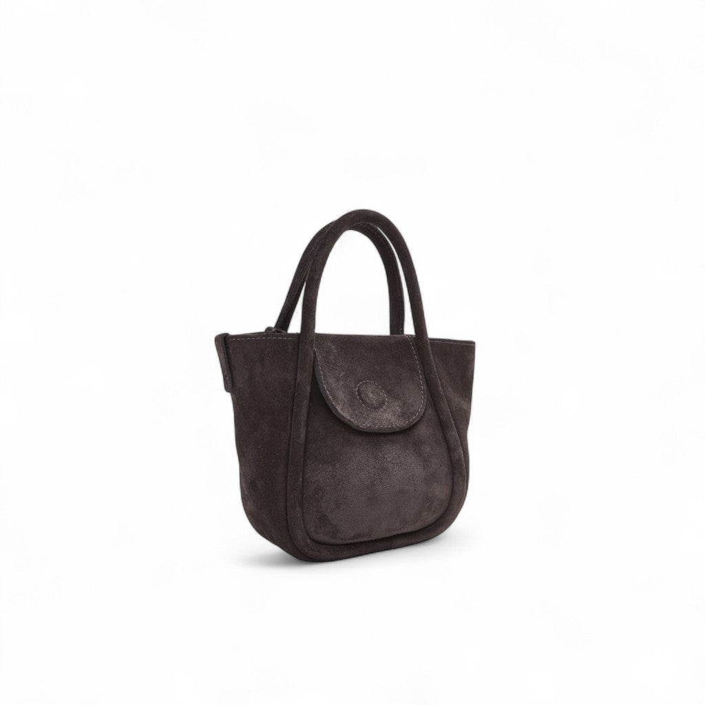 Mini Ellis Top Handle Crossbody in Pewter Italian Leather Backed Suede