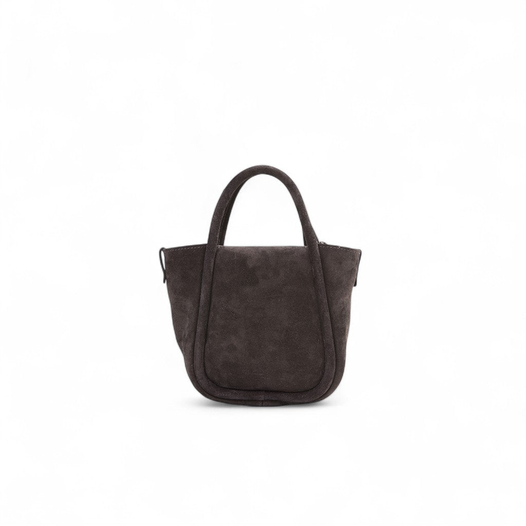 Mini Ellis Top Handle Crossbody in Pewter Italian Leather Backed Suede