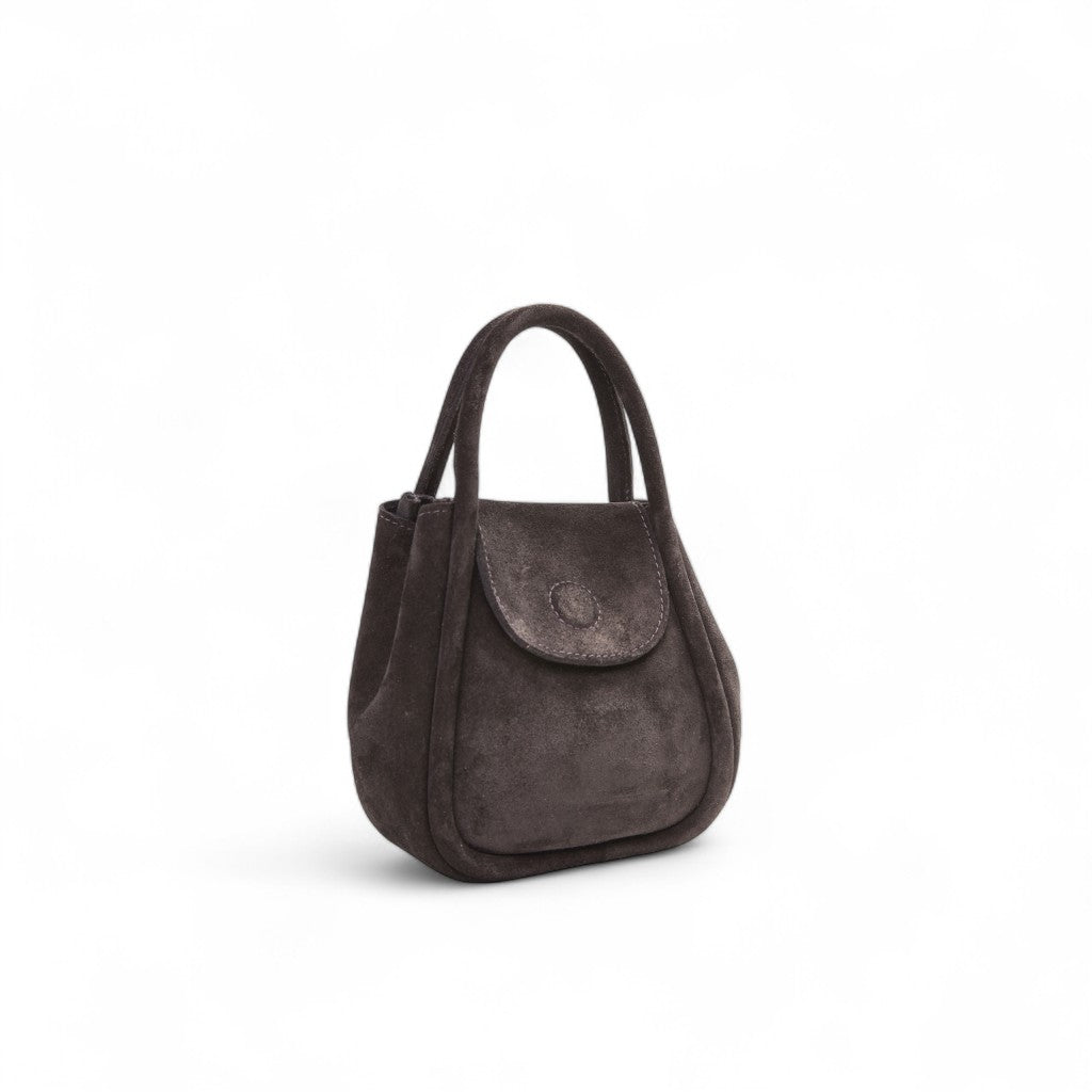 Mini Ellis Top Handle Crossbody in Pewter Italian Leather Backed Suede