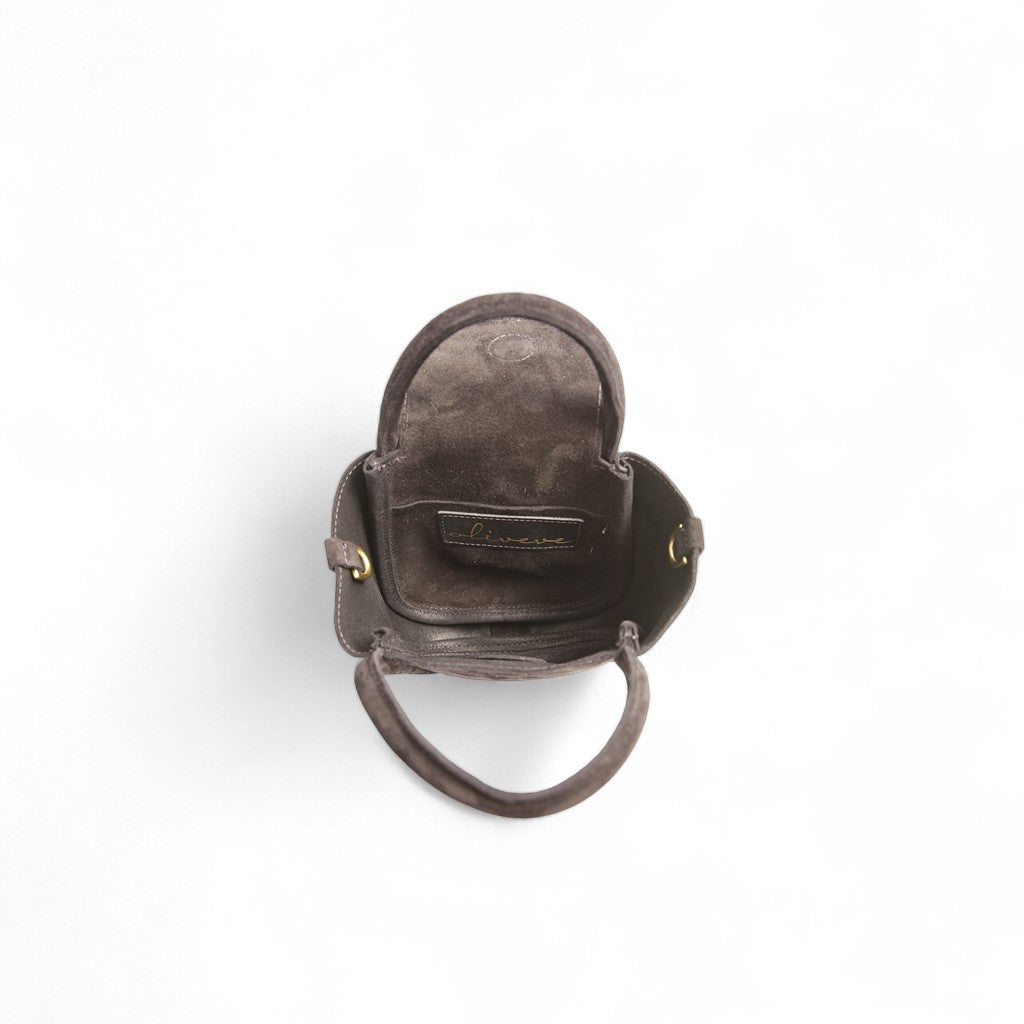 Mini Ellis Top Handle Crossbody in Pewter Italian Leather Backed Suede