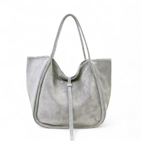 Ellis Hobo Tote in Perla Italian Leather Backed Suede