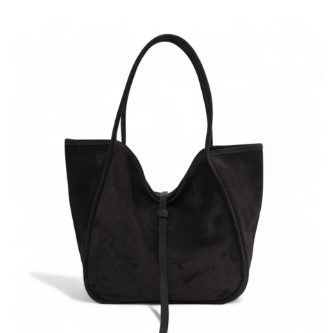 Ellis Hobo Tote in Black Italian Leather Backed Suede