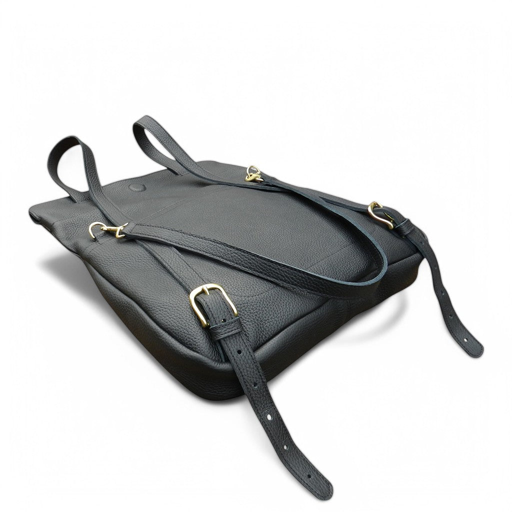 convertible backpack in black & white cowhide leather Charlotte 3-in-1 Convertible Backpack in Black Italian Buffalo Cowhide – oliveve