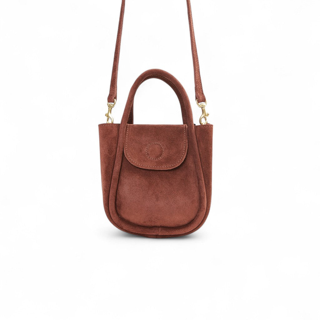 Mini Ellis Top Handle Crossbody in Spiced Italian Leather Backed Suede