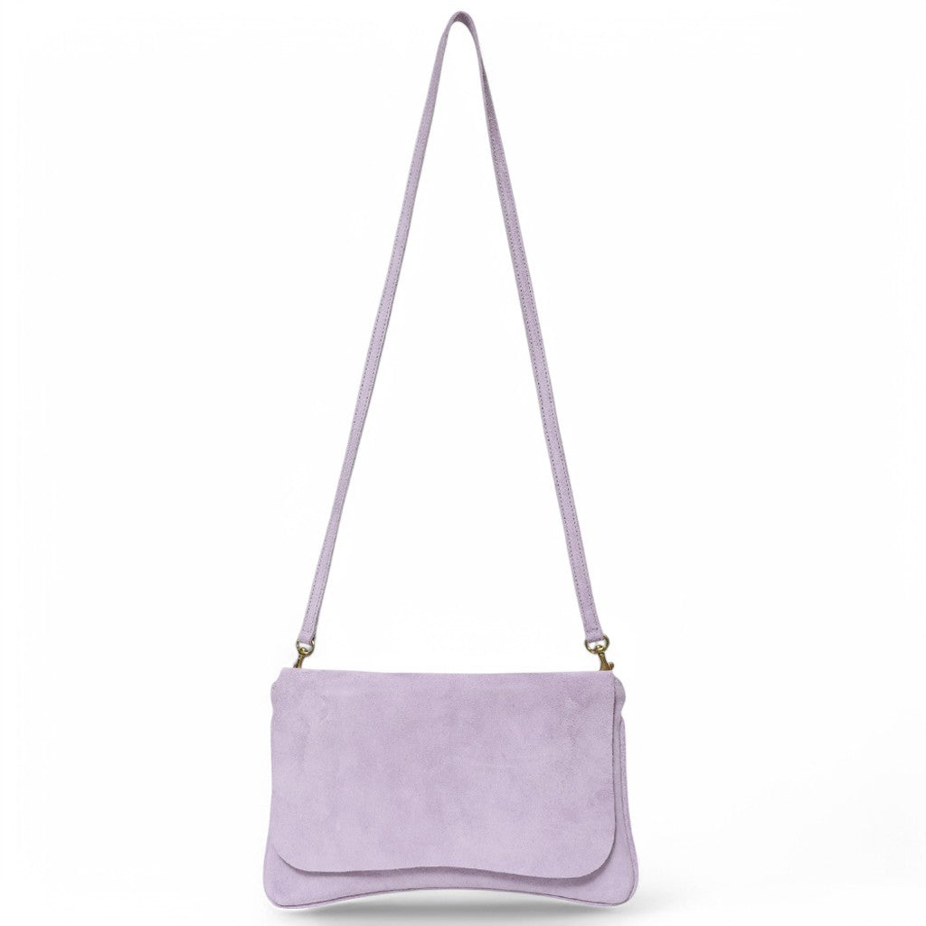 Cecilia Crossbody in Lavender Italian Leather Backed Suede