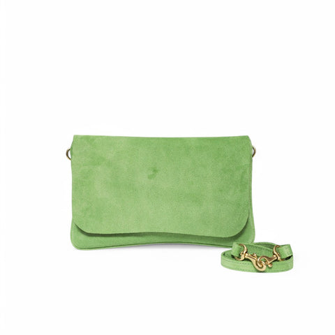 Cecilia Crossbody in Lime Italian Leather Backed Suede