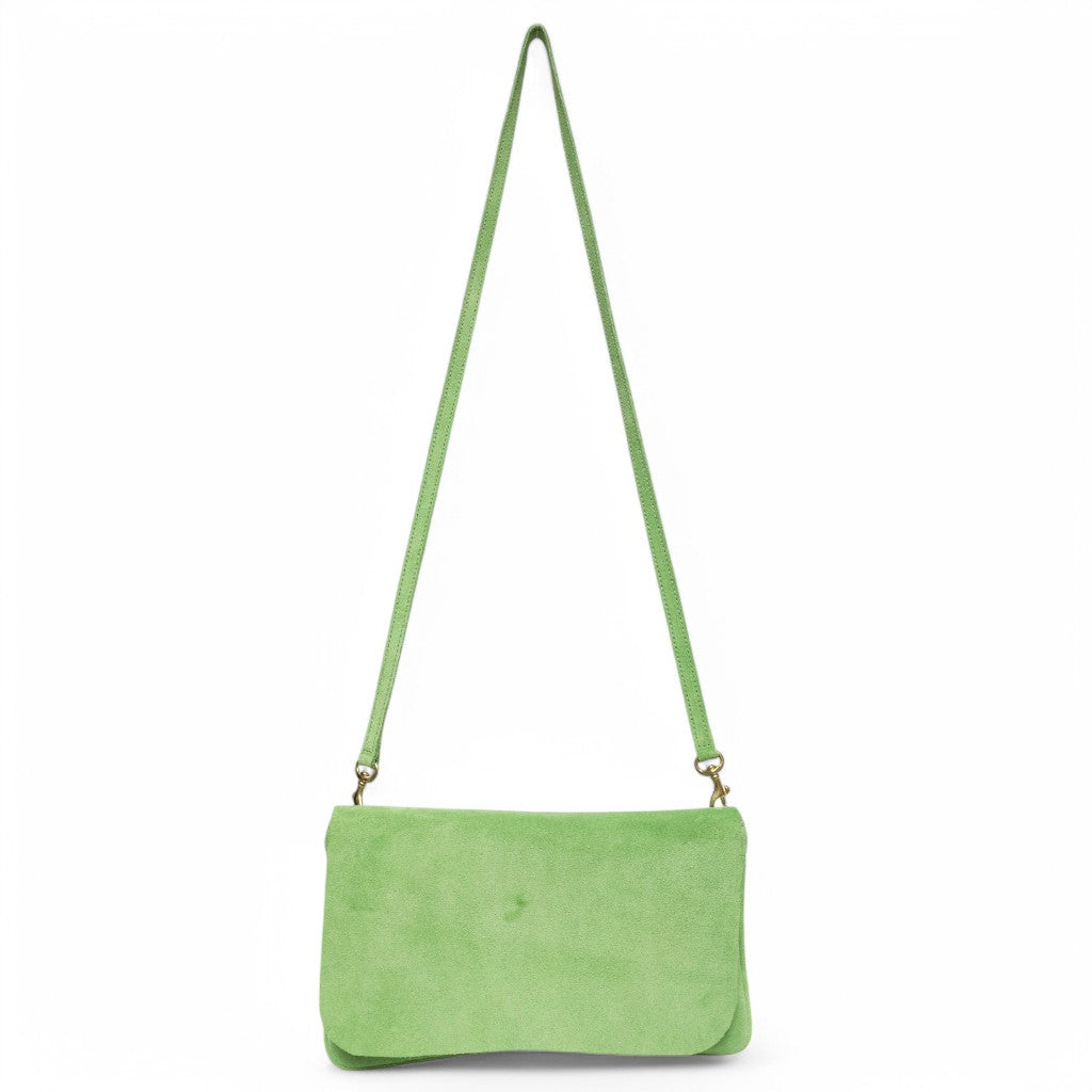 Cecilia Crossbody in Lime Italian Leather Backed Suede