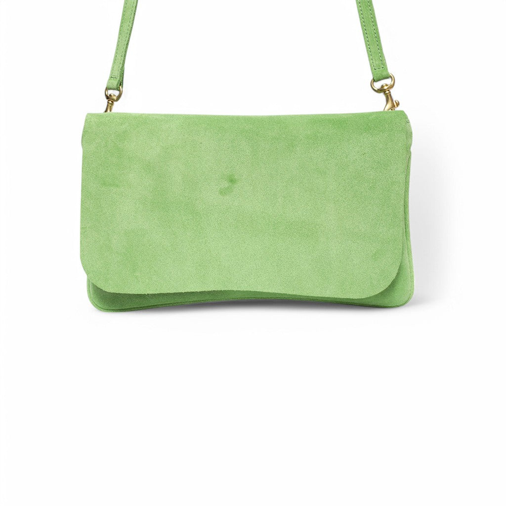 Cecilia Crossbody in Lime Italian Leather Backed Suede