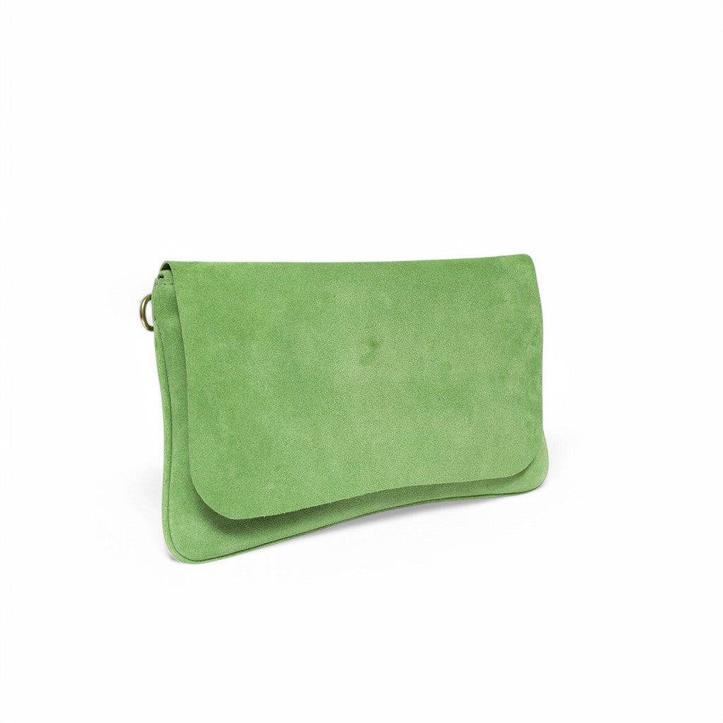 Cecilia Crossbody in Lime Italian Leather Backed Suede